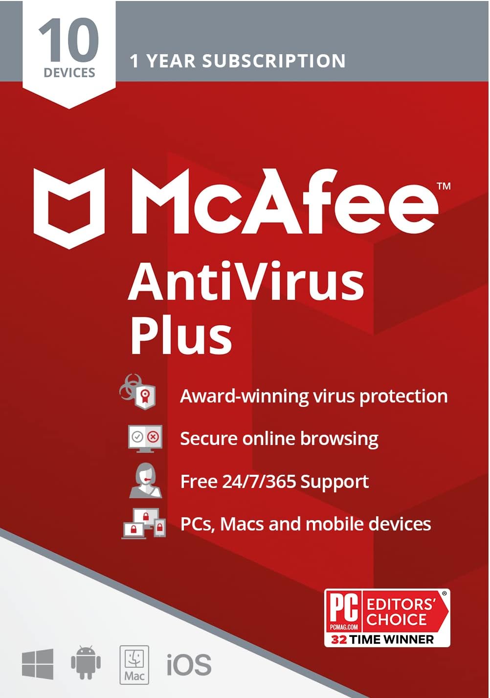 [Old Version] McAfee AntiVirus Protection Plus 2022 | 10 Device | Internet Security Software | Windows/Mac/Android/iOS | 1 Year Subscription | Key Card