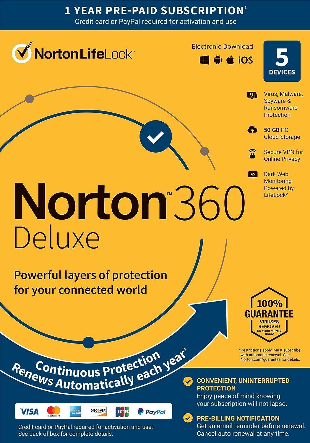 Norton 360 Deluxe 2023, Antivirus software for 5 Devices with Auto Renewal – Includes VPN, PC Cloud Backup & Dark Web Monitoring