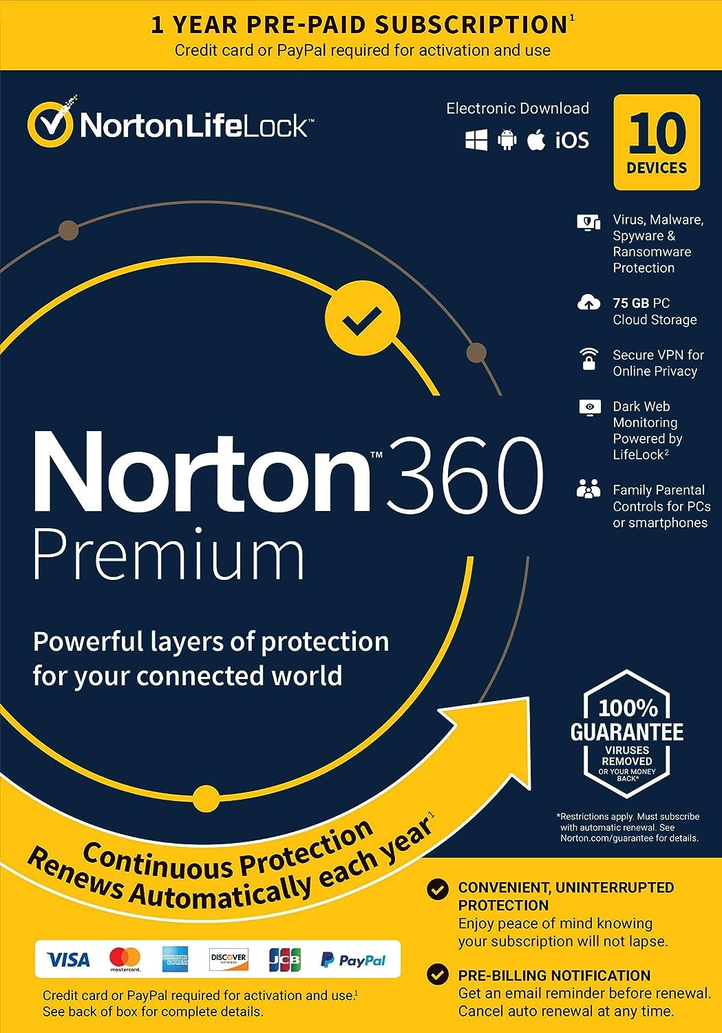 Norton 360 Premium 2023, Antivirus software for 10 Devices with Auto Renewal – Includes VPN, PC Cloud Backup & Dark Web Monitoring