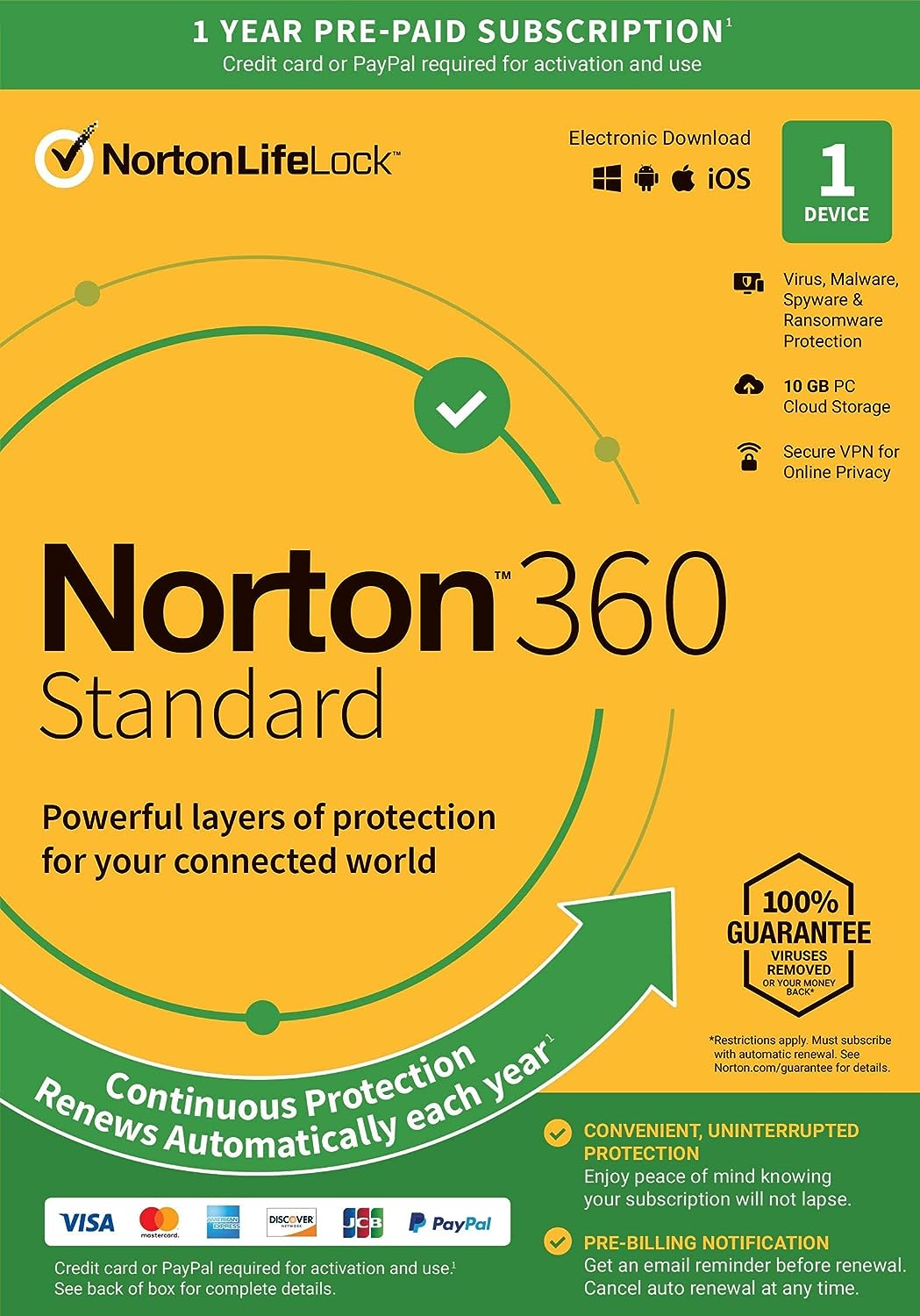 Norton 360 Standard 2023, Antivirus software for 1 Device with Auto Renewal – Includes VPN, PC Cloud Backup & Dark Web Monitoring [Key Card]